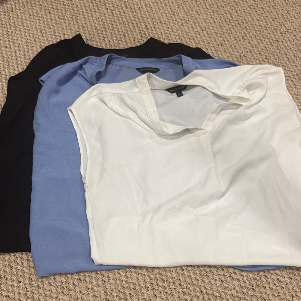 Banana Republic Sleeveless Shell Tops in White, Blue, Black, and Orange
